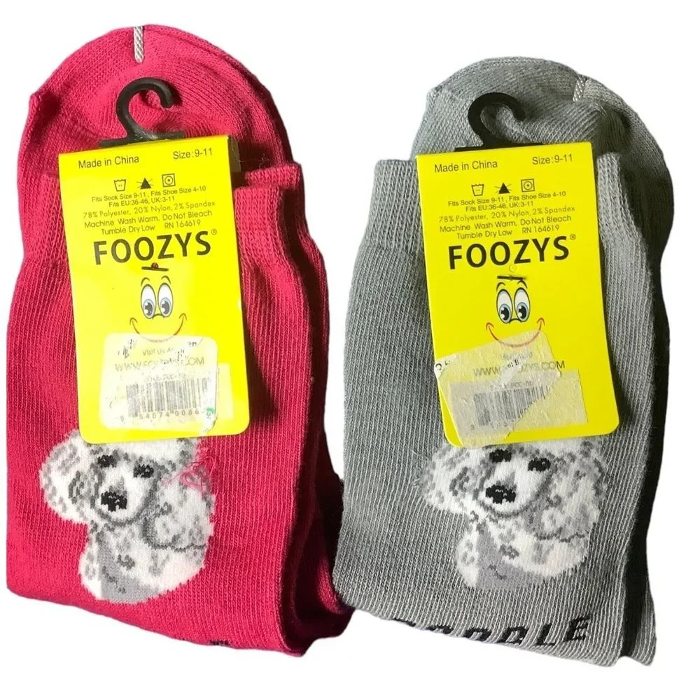 Poodle Dog Crew Socks Size 9-11 2 Pairs Pink Gray NWT‎ NEW